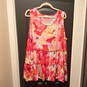 Susan Graver Pink and Red Tiered Tunic Top